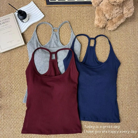 Casual U Neck Summer Tank Tops Sleeveless With Pad Fitted Tops Camisoles Slim Vest Corset for Women